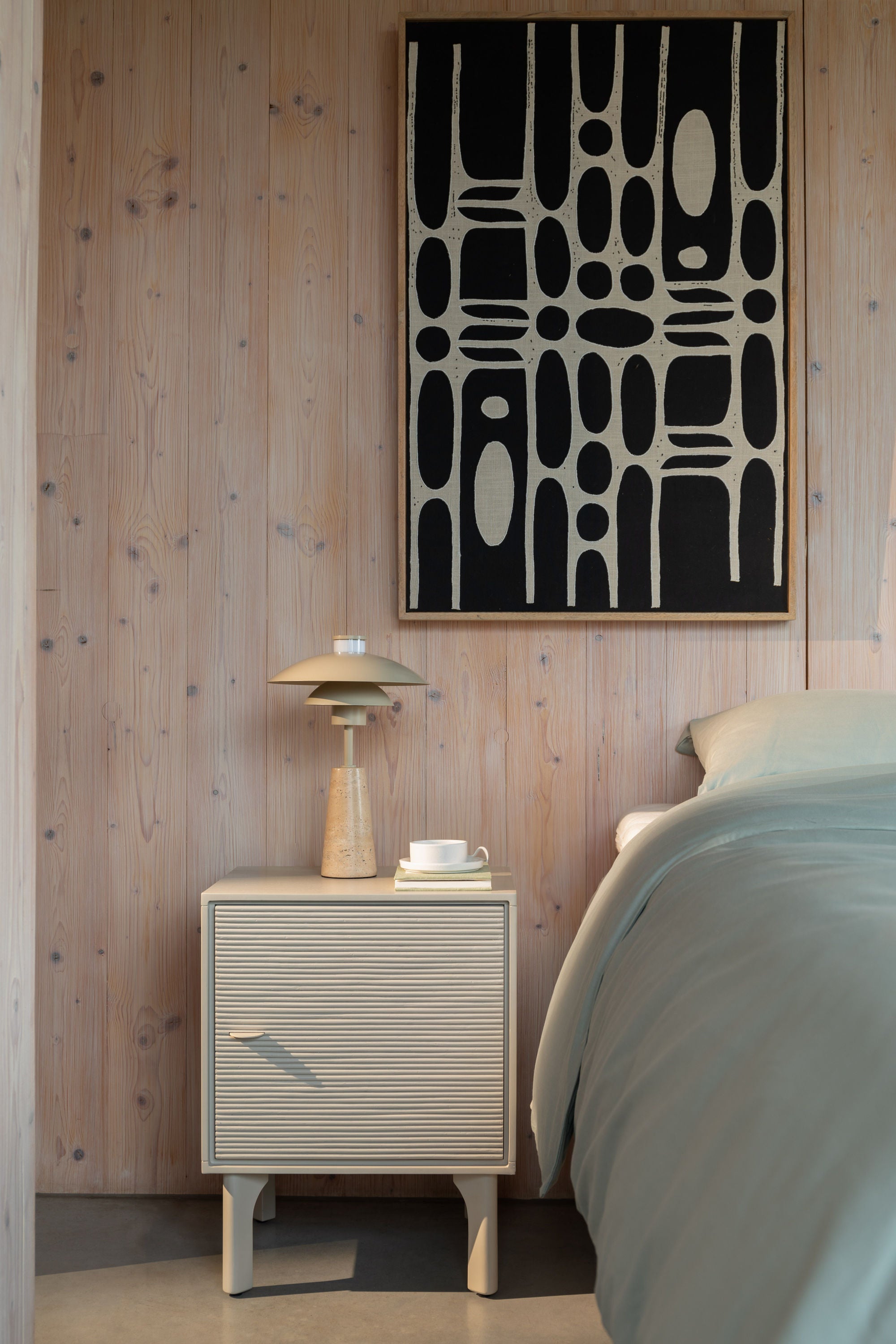 Zuiver Morning Grey Ribbed Acacia Wood Bedside Table
